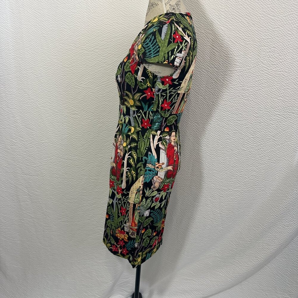 GRACE KARIN Frida Kahlo 50s Styled Cap Sleeve Pencil Wiggle Sweetheart Dress M - Picture 7 of 12